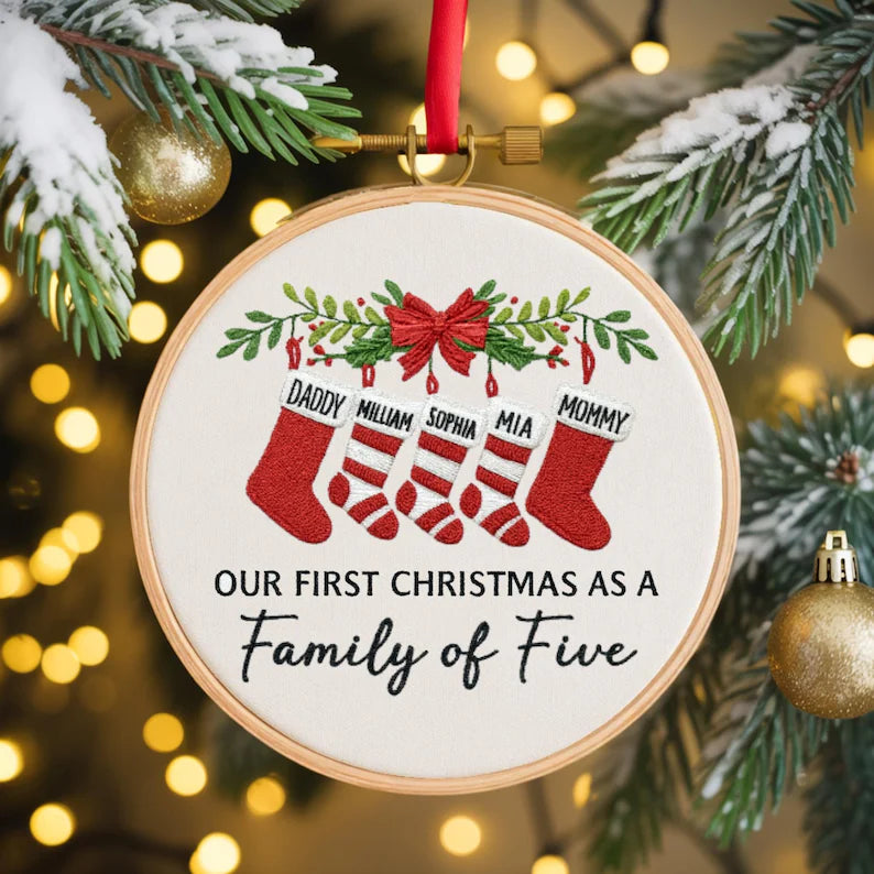 Personalized Family Christmas Ornament - Embroidered Custom Name Stocking Keepsake