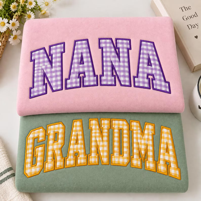 Custom Family Name Sweatshirt - Gingham Applique Crewneck