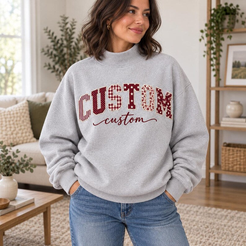 Personalized Name Sweatshirt - Mixed Pattern Applique Crewneck