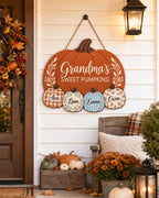 Personalized Grandma Pumpkin Sign - Grandkids Names Fall Door Hanger