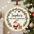 Personalized Baby’s First Christmas Ornament – Santa Reindeer Embroidered Name Hoop