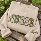 Personalized Nurse Sweatshirt - Floral Applique Custom Name Crewneck