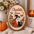 Personalized Halloween Embroidery Hoop - Ghost Pumpkin Cat Name Decor