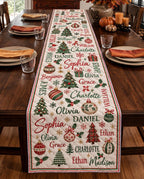 Personalized Christmas Table Runner - Custom Repeating Names Holiday Home Decor