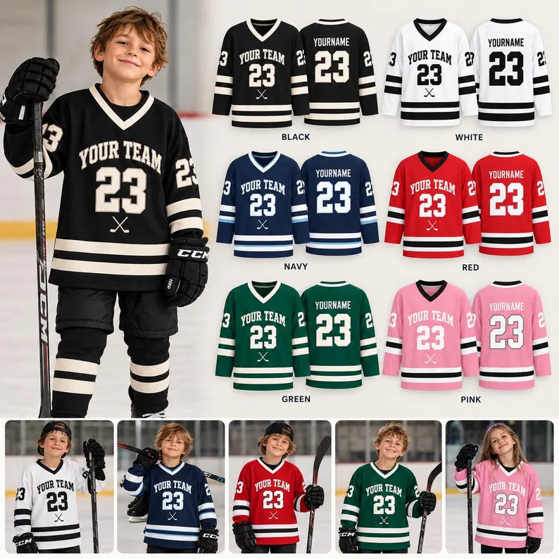 Custom Youth Hockey Jersey - Personalized Name & Number Kids Team Shirt