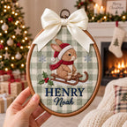 Personalized Bunny Christmas Ornament - Custom Baby Name Embroidery Hoop First Christmas Keepsake