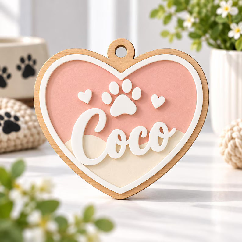 Personalized Pet Name Ornament - Custom Dog & Cat Wooden Hanging Tag