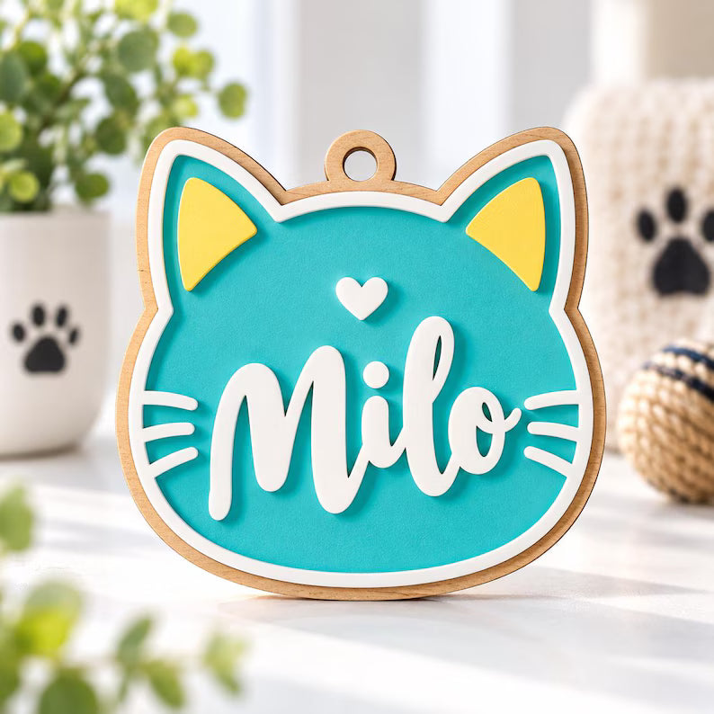 Personalized Pet Name Ornament - Custom Dog & Cat Wooden Hanging Tag