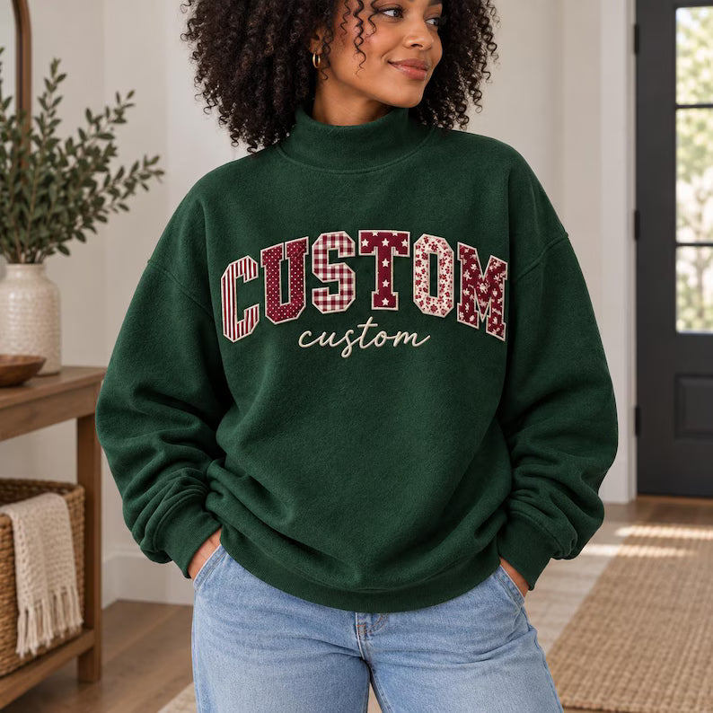 Personalized Name Sweatshirt - Mixed Pattern Applique Crewneck