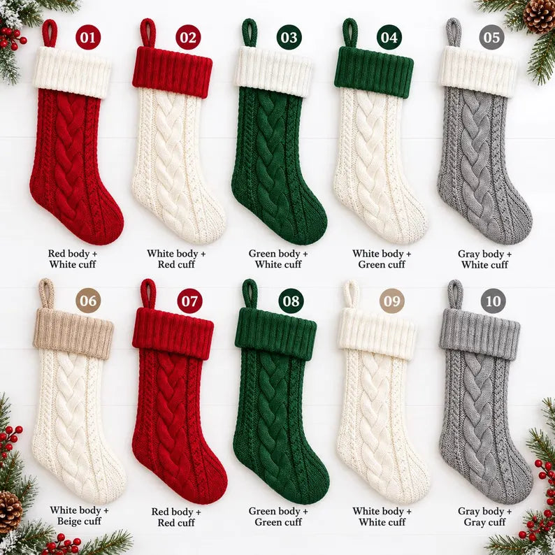 Personalized Knit Christmas Stocking - Custom Family Holiday Mantel Decor