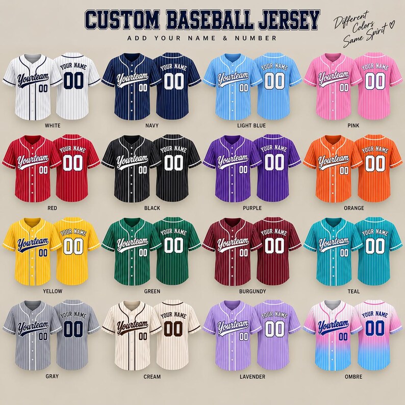 Custom Ombre Baseball Jersey - Personalized Team Name & Number