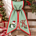 Personalized Christmas Wreath Sash - Embroidered Monogram Green Stripe Door Decor
