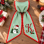 Personalized Christmas Wreath Sash - Embroidered Monogram Green Stripe Door Decor