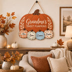 Personalized Grandma Pumpkin Sign - Grandkids Names Fall Door Hanger