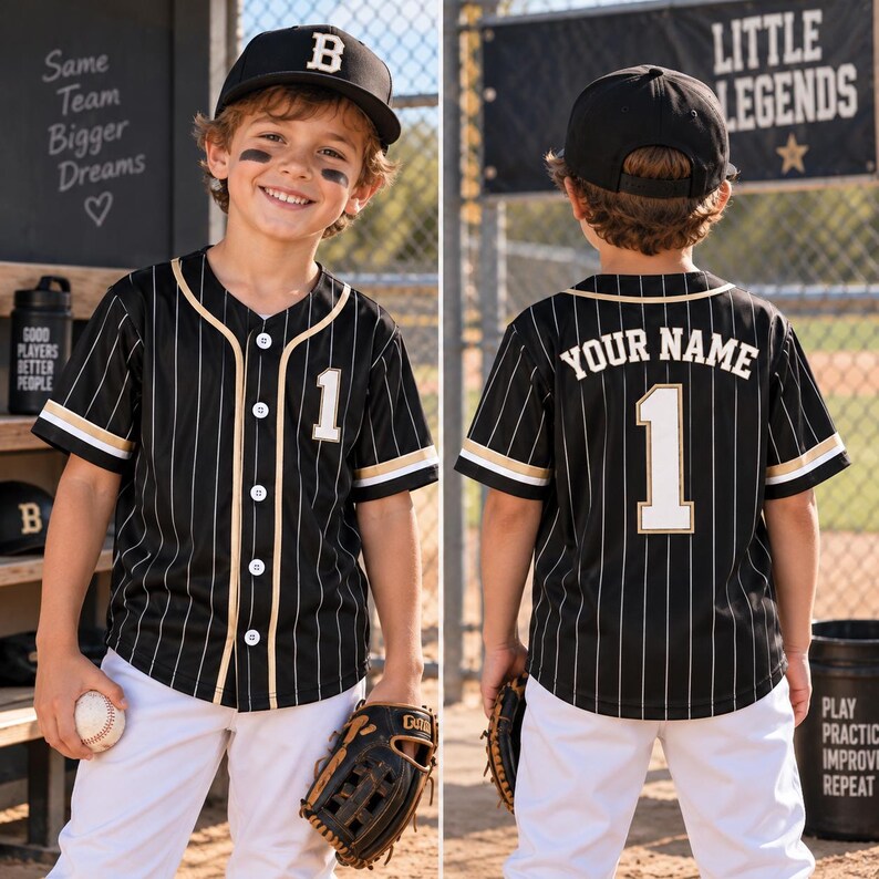 Custom Kids Pinstripe Baseball Jersey - Personalized Name & Number