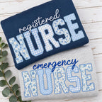 Personalized Emergency Nurse Sweatshirt - Custom RN Floral Applique Crewneck Gift
