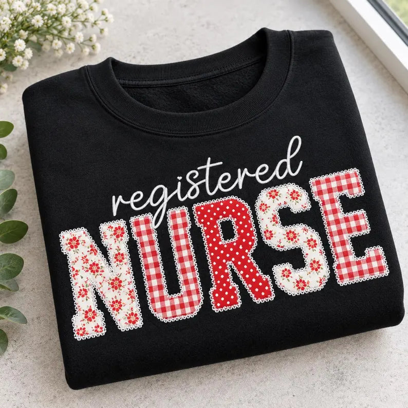 Personalized Emergency Nurse Sweatshirt - Custom RN Floral Applique Crewneck Gift