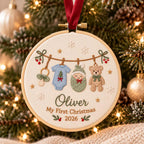 Personalized Baby’s First Christmas Clothesline Ornament - Embroidered Name Keepsake