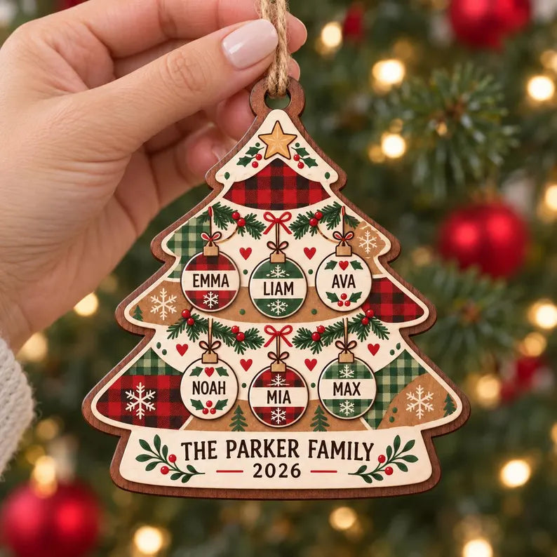 Personalized Family Christmas Ornament - Custom Names & Year Wood Keepsake