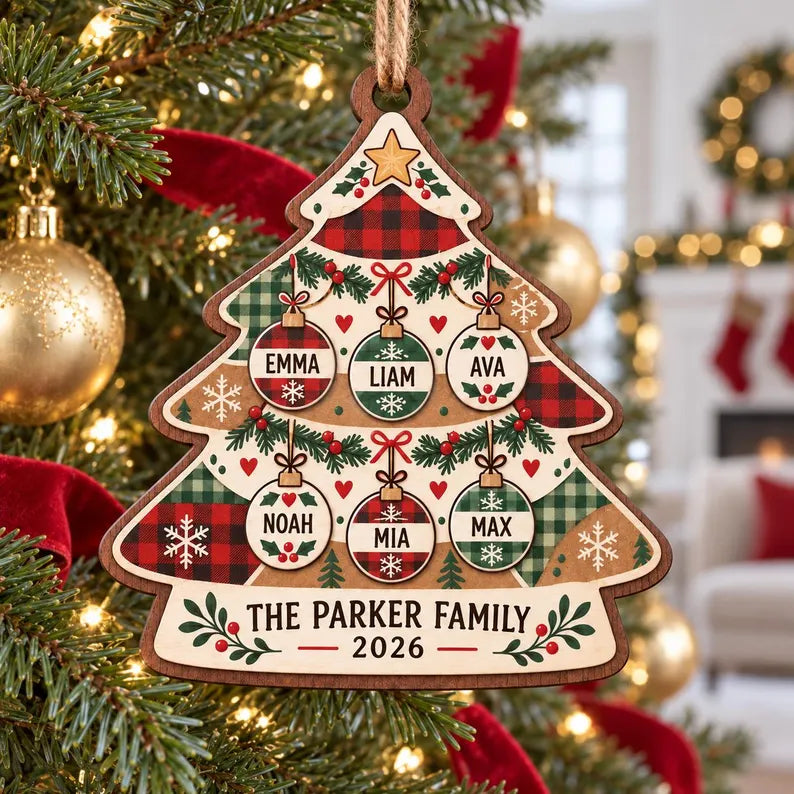 Personalized Family Christmas Ornament - Custom Names & Year Wood Keepsake