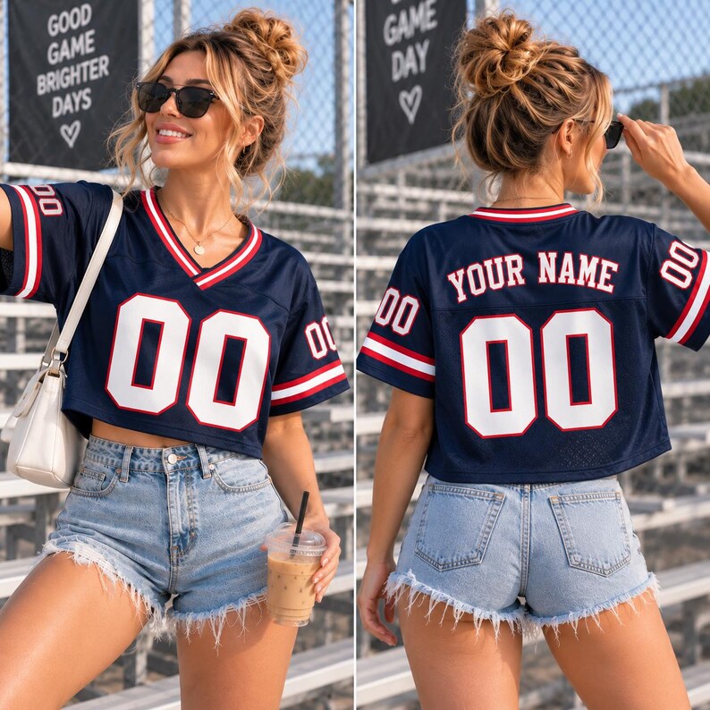 Custom Cropped Football Jersey - Personalized Name & Number Women's Game Day Top