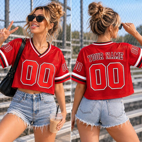 Custom Cropped Football Jersey - Personalized Name & Number Women's Game Day Top