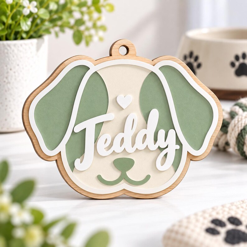 Personalized Pet Name Ornament - Custom Dog & Cat Wooden Hanging Tag
