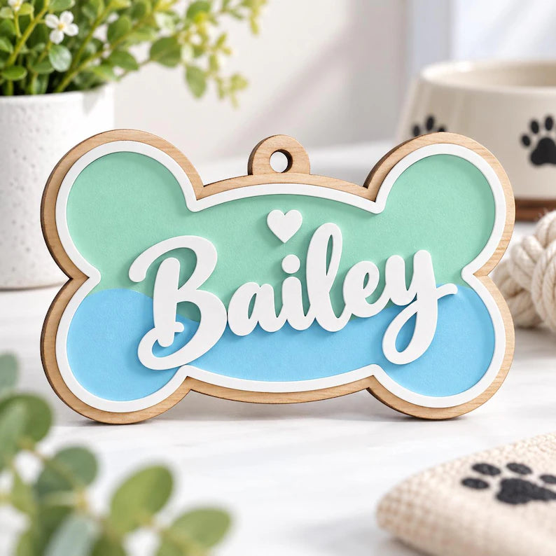 Personalized Pet Name Ornament - Custom Dog & Cat Wooden Hanging Tag