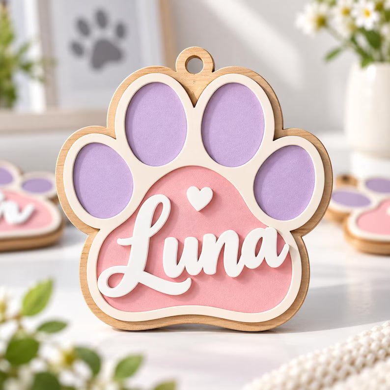 Personalized Pet Name Ornament - Custom Dog & Cat Wooden Hanging Tag