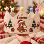 Personalized Christmas Birthday Linen Crown - Embroidered Baby Name First Birthday Hat