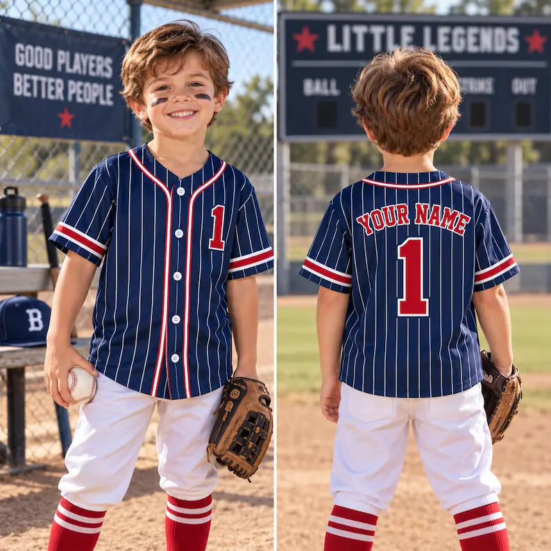 Custom Kids Pinstripe Baseball Jersey - Personalized Name & Number