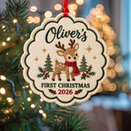 Personalized Baby’s First Christmas Ornament 2026 - Embroidered Reindeer with Custom Name