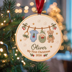 Personalized Baby’s First Christmas Clothesline Ornament - Embroidered Name Keepsake