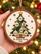 Personalized Family Tree Christmas Ornament - Custom Family Names & Pet Paw Print Keepsake 2026