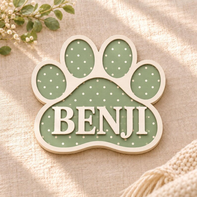 Personalized Paw Print Pet Name Sign - Raised Wood Dog & Cat Room Decor