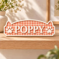 Personalized Gingham Pet Name Plaque - Custom Wood Dog Cat Sign with Paw Prints