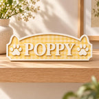 Personalized Gingham Pet Name Plaque - Custom Wood Dog Cat Sign with Paw Prints