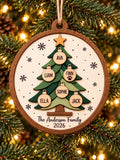 Personalized Family Tree Christmas Ornament - Custom Family Names & Pet Paw Print Keepsake 2026