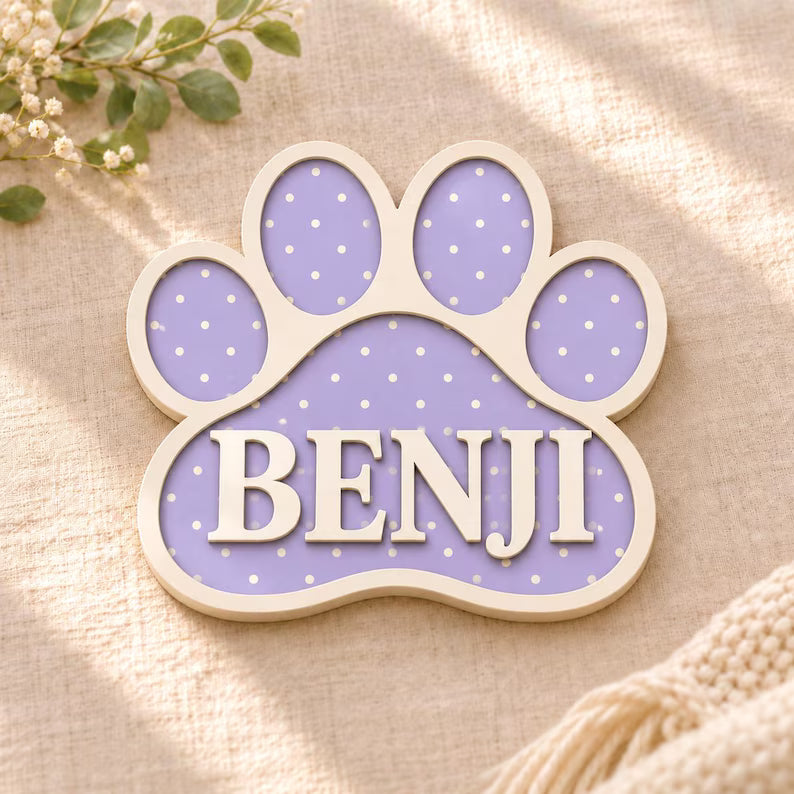 Personalized Paw Print Pet Name Sign - Raised Wood Dog & Cat Room Decor