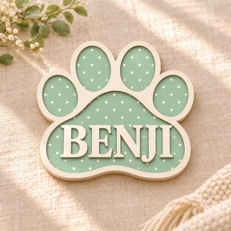 Personalized Paw Print Pet Name Sign - Raised Wood Dog & Cat Room Decor