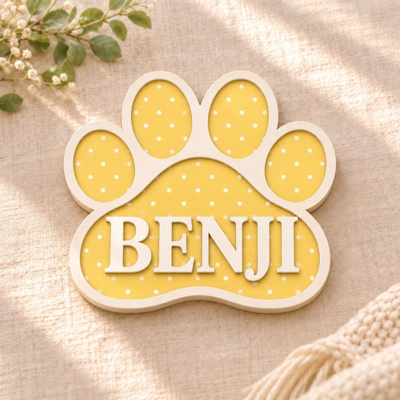 Personalized Paw Print Pet Name Sign - Raised Wood Dog & Cat Room Decor
