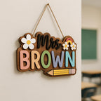 Personalized Pencil Teacher Sign for floral teacher decor