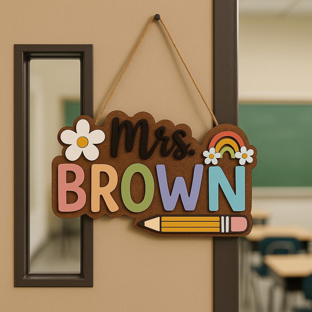 Personalized Pencil Teacher Sign design detail