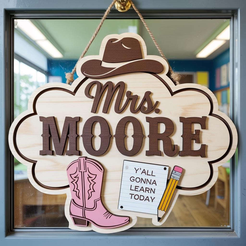 Personalized Western Teacher Sign for cowgirl teacher decor