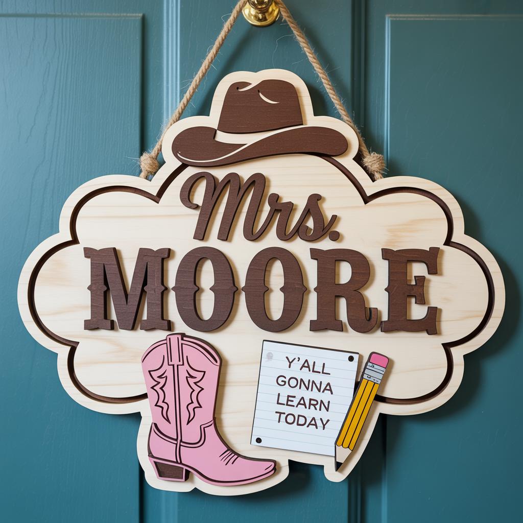 Personalized Western Teacher Sign alternate product view