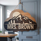 Personalized Mountain Teacher Sign detail