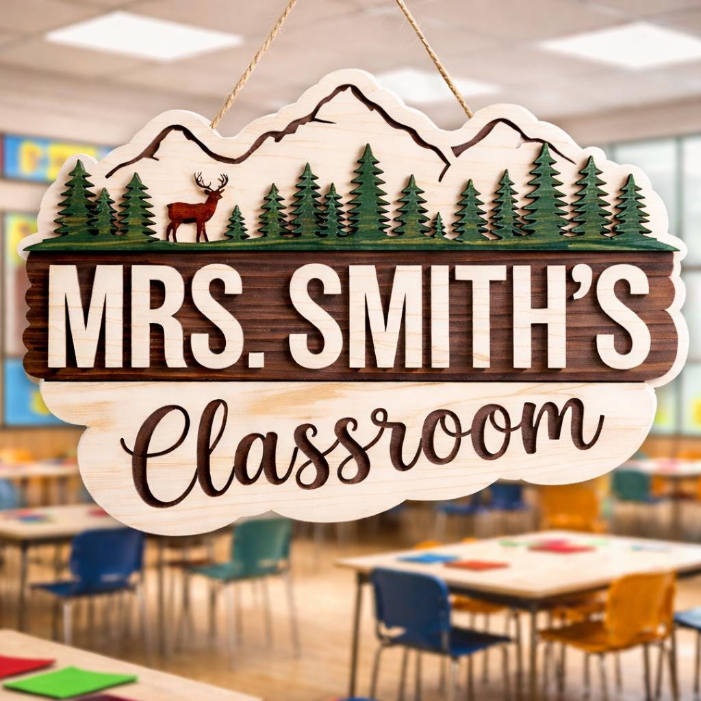 Custom Mountain Teacher Door Hanger for classroom decor