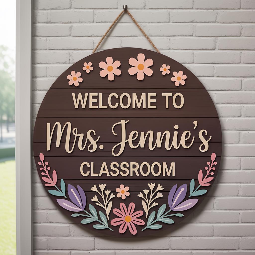 Personalized Floral Teacher Sign design detail