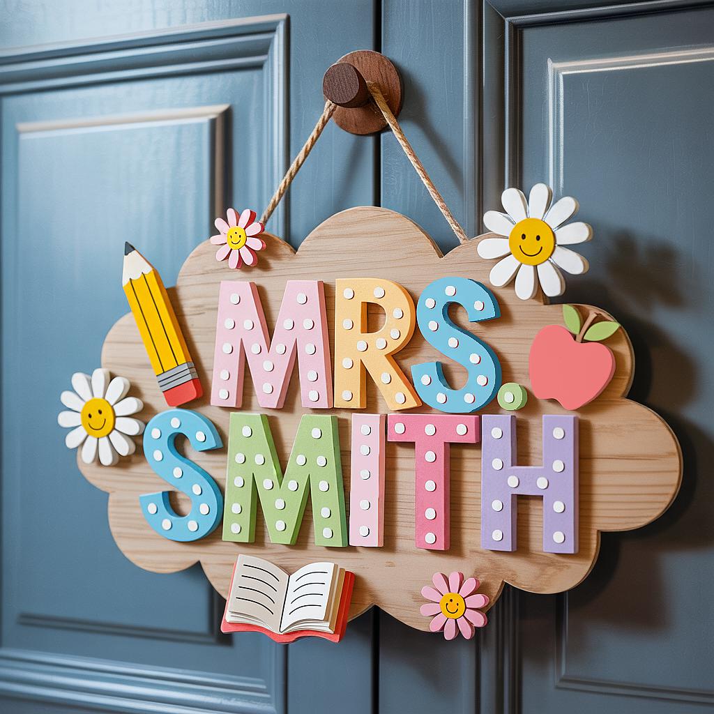 Personalized 3D Teacher Door Sign display detail
