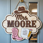 Personalized Western Teacher Sign design detail